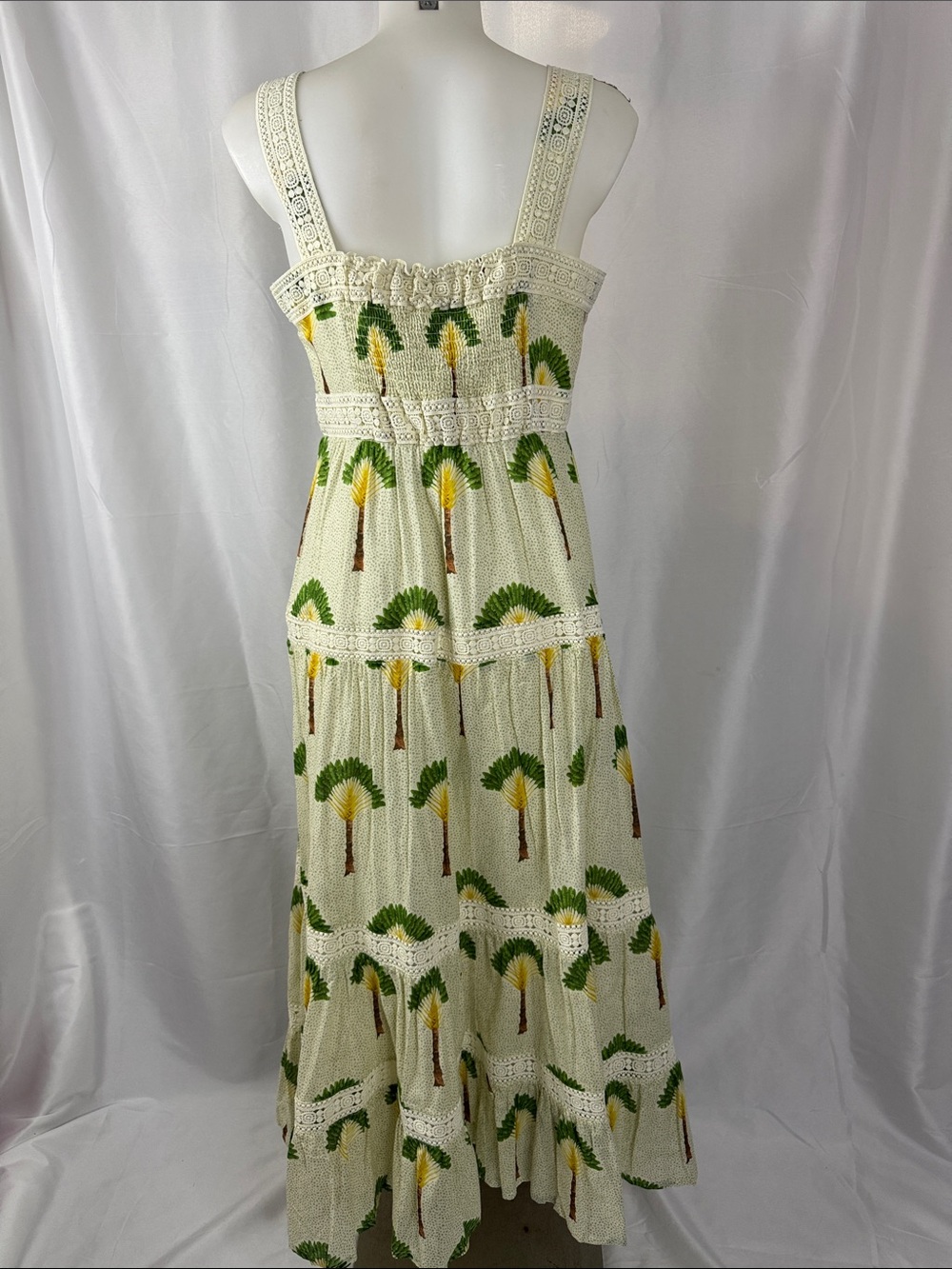 New Calypso St. Barth Cream Maxi Dress with Green & Yellow Palm Print size M - Picture 5 of 8